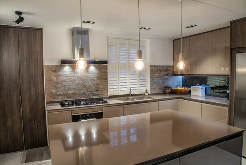 Feature wall highlighted with theatre spotlights
