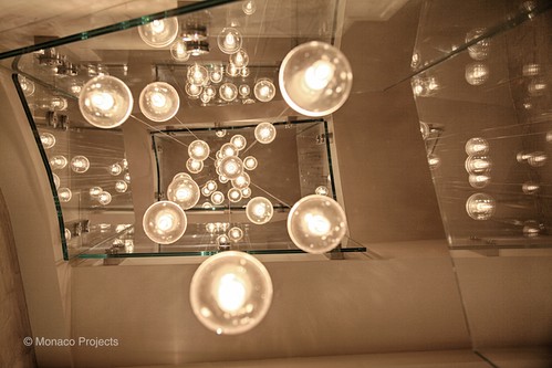 Pendants flowing down stairwell