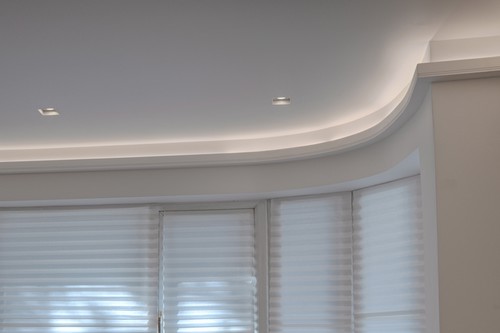 Bedroom downlights and LED tape with coving