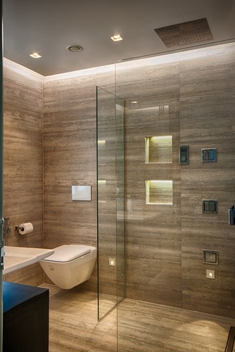 Ensuite Bathroom downlights, low level lights and coving