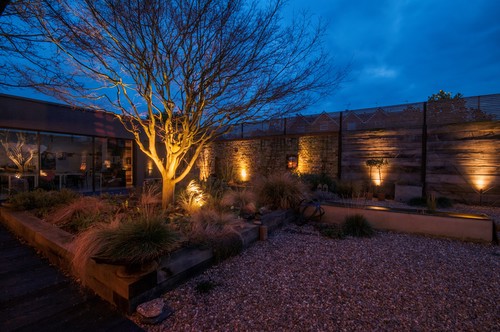 Smooth spikelights illuminating tree and wall