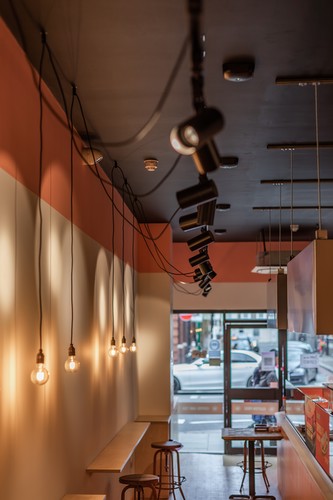 Track and pendants lighting seating area