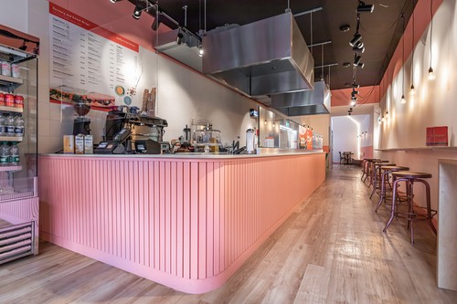 Tube track and pendant lighting counter and seating