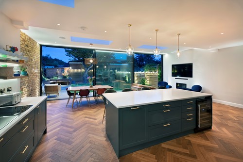Pendant lights over kitchen island