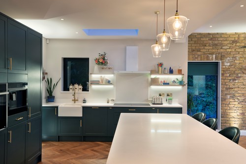 Pendant lights over kitchen island