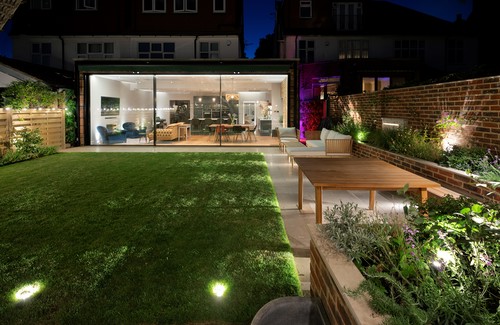 Recessed uplights in garden
