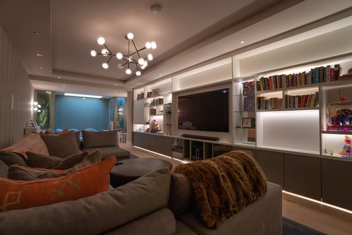 Basement with Downlights Pendant Light and LED Tape
