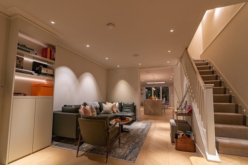 Downlight LED Tape in the living room leading to the Kitchen