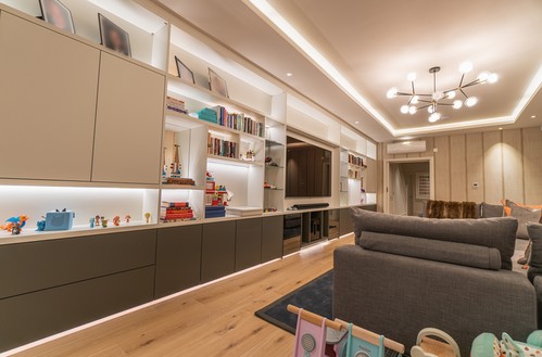 Pendant light Downlight and LED Tape on basement 