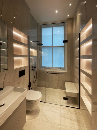 LED tape and extrusions in bathroom shelving