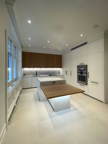 LED tape under cabinets and table in kitchen