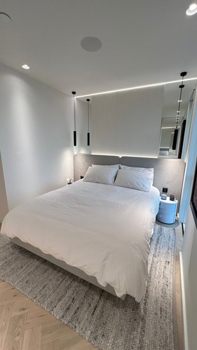 LED Tape and pendants hanging beside bed