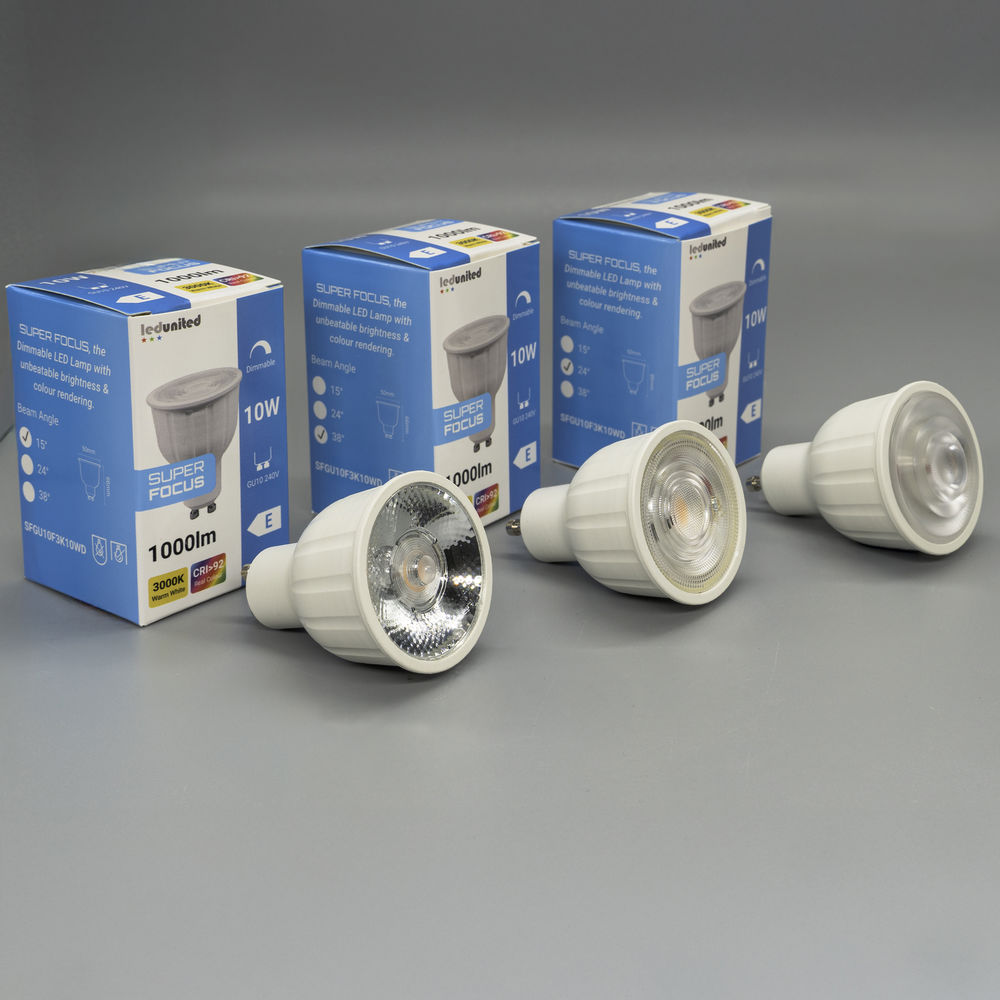 Super Focus LED GU10 10W 1000lm CRI92 Dimmable Lamp 38° 3000K Warm White in use